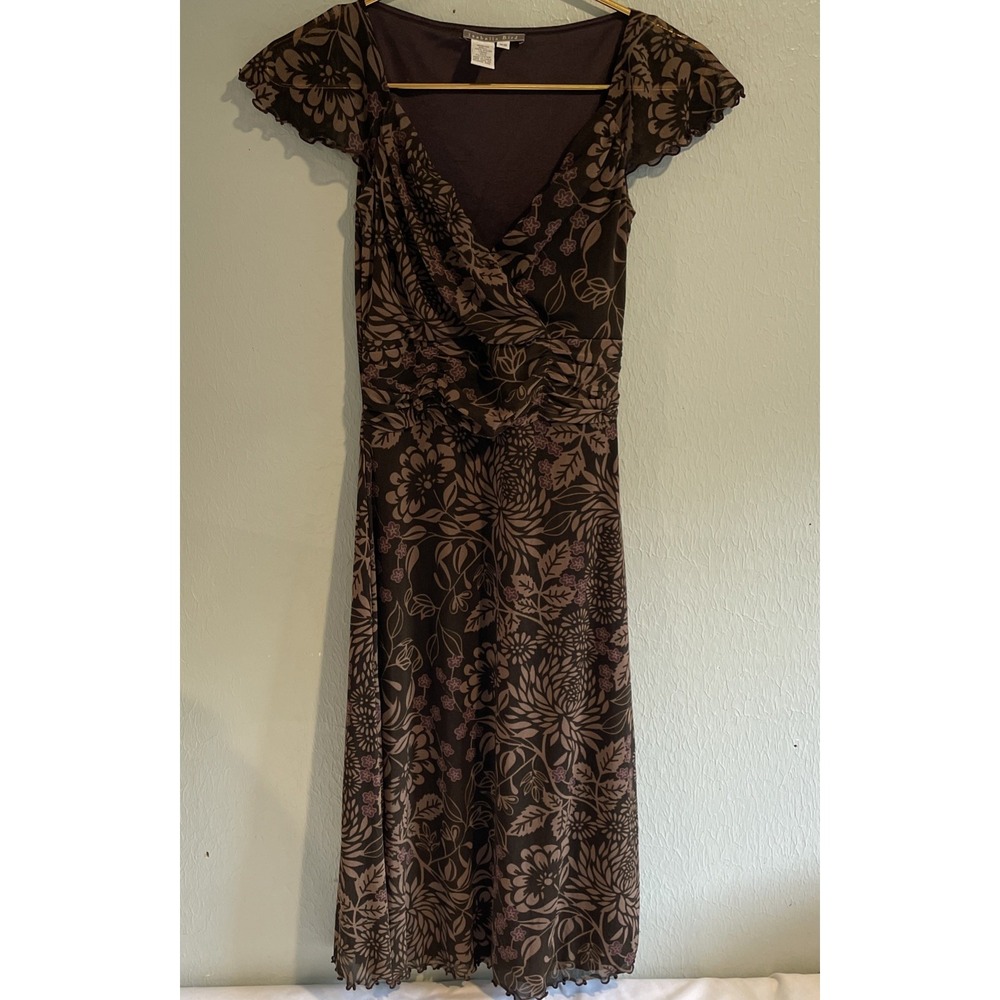 Vintage 90s Isabella Bird Brown Mesh Midi Dress Fairycore Whimsigoth Woodland Xs - Picture 2 of 9